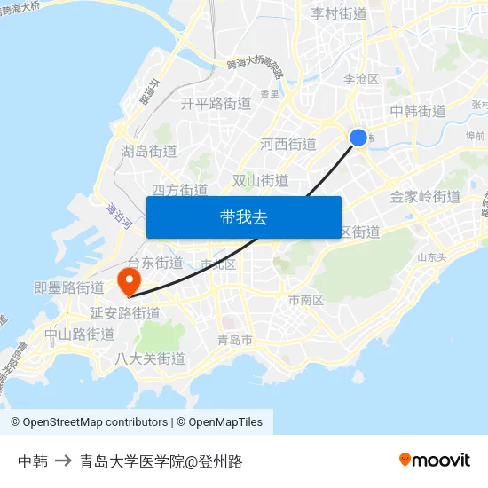 中韩 to 青岛大学医学院@登州路 map
