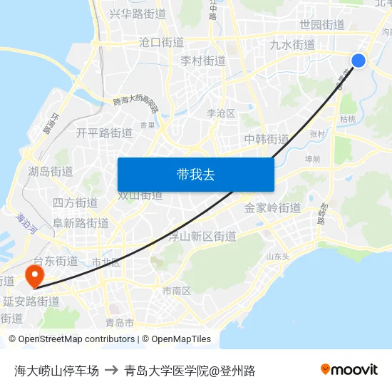 海大崂山停车场 to 青岛大学医学院@登州路 map