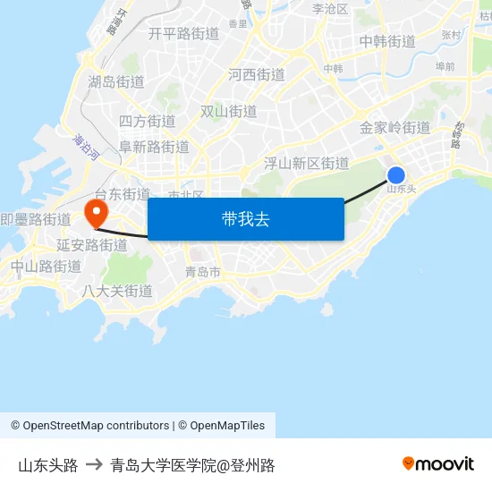 山东头路 to 青岛大学医学院@登州路 map