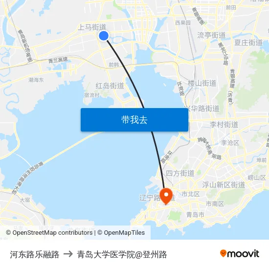 河东路乐融路 to 青岛大学医学院@登州路 map
