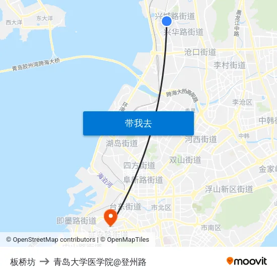 板桥坊 to 青岛大学医学院@登州路 map