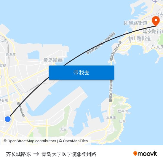 齐长城路东 to 青岛大学医学院@登州路 map