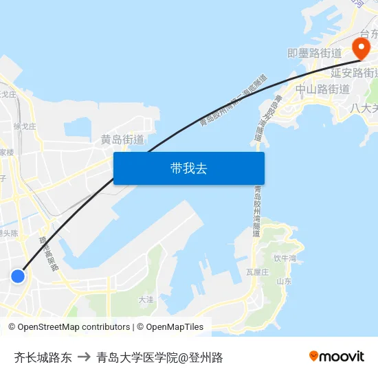 齐长城路东 to 青岛大学医学院@登州路 map