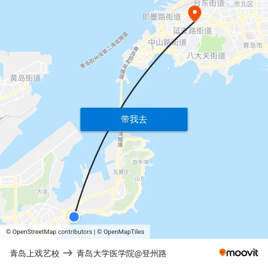青岛上戏艺校 to 青岛大学医学院@登州路 map