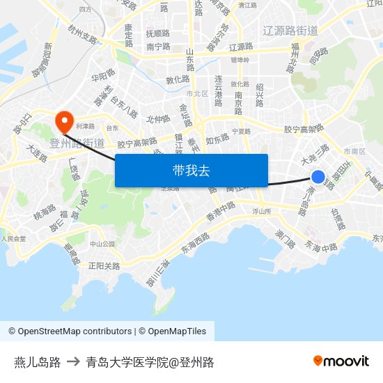 燕儿岛路 to 青岛大学医学院@登州路 map