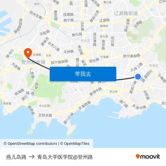 燕儿岛路 to 青岛大学医学院@登州路 map