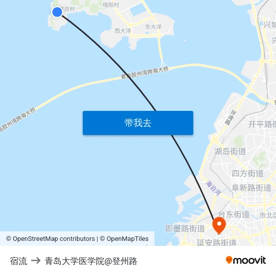 宿流 to 青岛大学医学院@登州路 map