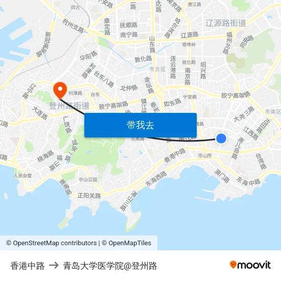 香港中路 to 青岛大学医学院@登州路 map