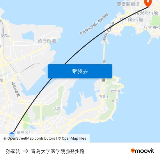 孙家沟 to 青岛大学医学院@登州路 map