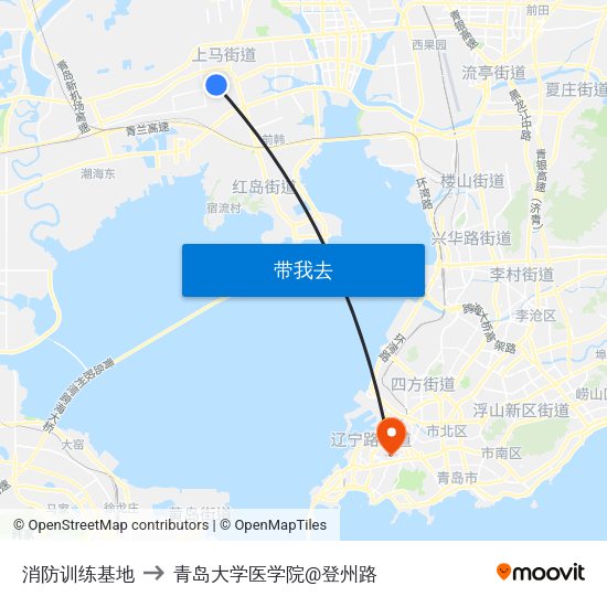 消防训练基地 to 青岛大学医学院@登州路 map