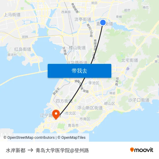 水岸新都 to 青岛大学医学院@登州路 map