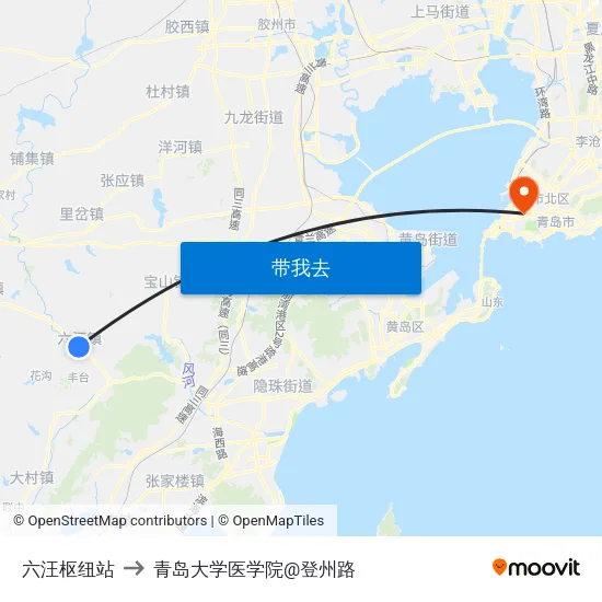 六汪枢纽站 to 青岛大学医学院@登州路 map