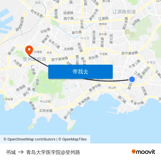 书城 to 青岛大学医学院@登州路 map