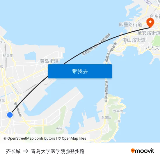 齐长城 to 青岛大学医学院@登州路 map
