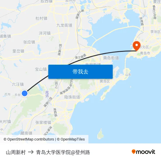 山周新村 to 青岛大学医学院@登州路 map