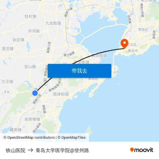 铁山医院 to 青岛大学医学院@登州路 map