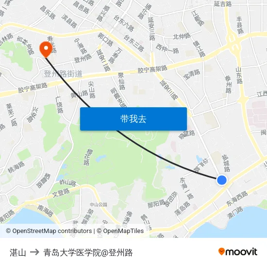 湛山 to 青岛大学医学院@登州路 map