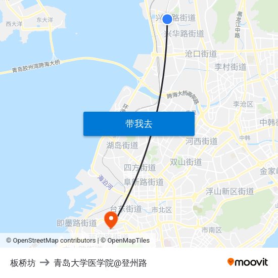 板桥坊 to 青岛大学医学院@登州路 map
