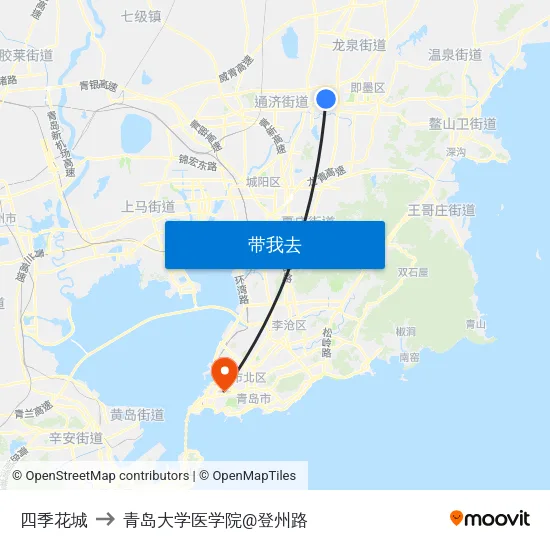 四季花城 to 青岛大学医学院@登州路 map