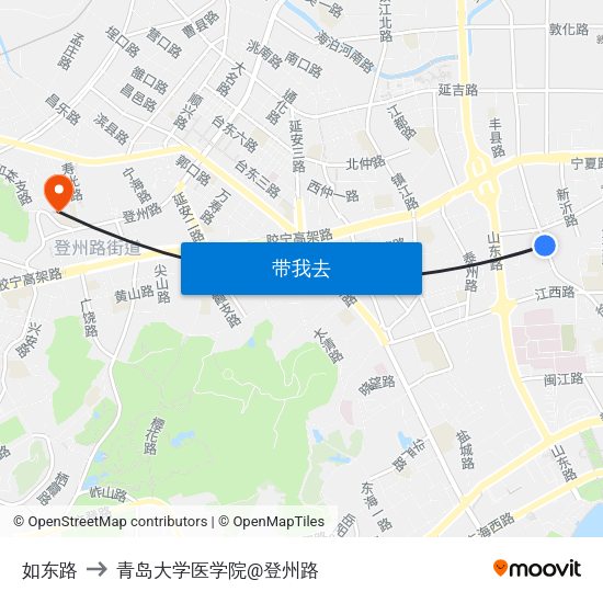 如东路 to 青岛大学医学院@登州路 map