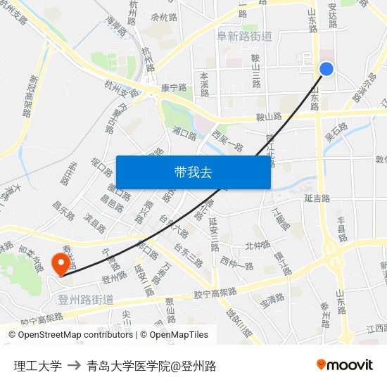 理工大学 to 青岛大学医学院@登州路 map