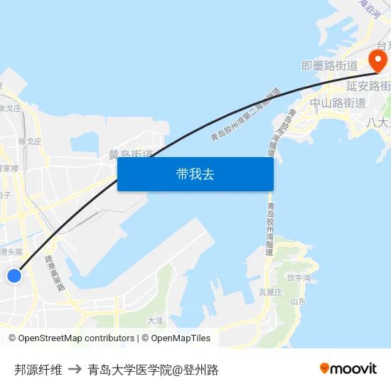 邦源纤维 to 青岛大学医学院@登州路 map