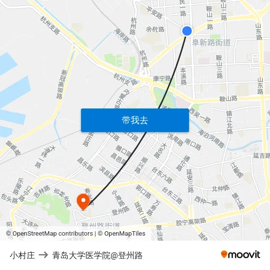 小村庄 to 青岛大学医学院@登州路 map