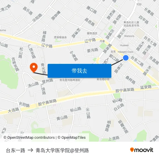 台东一路 to 青岛大学医学院@登州路 map