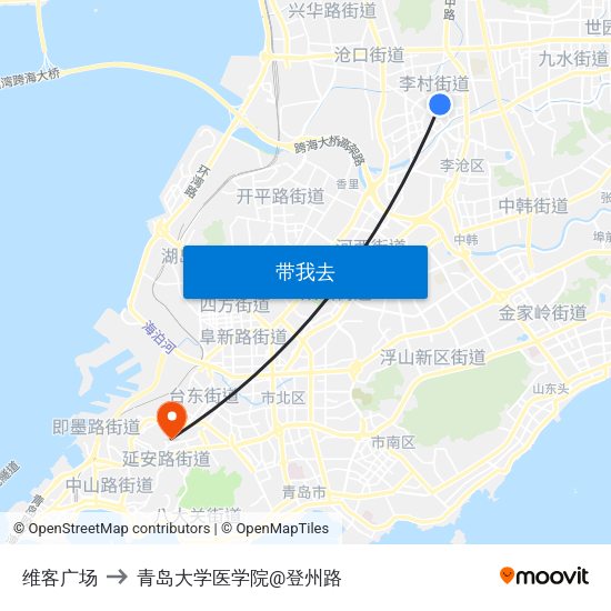 维客广场 to 青岛大学医学院@登州路 map