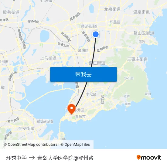 环秀中学 to 青岛大学医学院@登州路 map