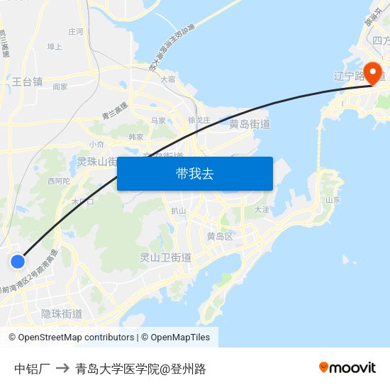 中铝厂 to 青岛大学医学院@登州路 map