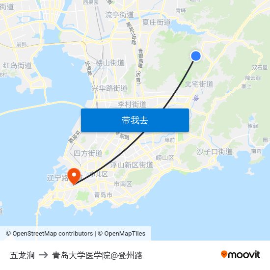 五龙涧 to 青岛大学医学院@登州路 map