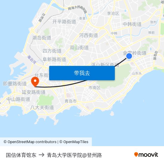 国信体育馆东 to 青岛大学医学院@登州路 map
