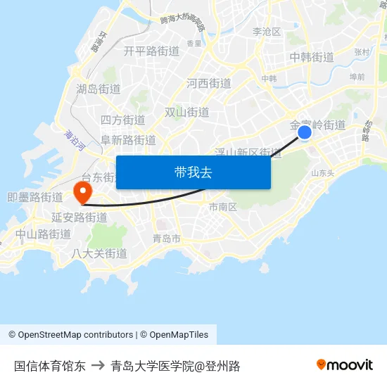 国信体育馆东 to 青岛大学医学院@登州路 map
