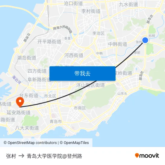 张村 to 青岛大学医学院@登州路 map