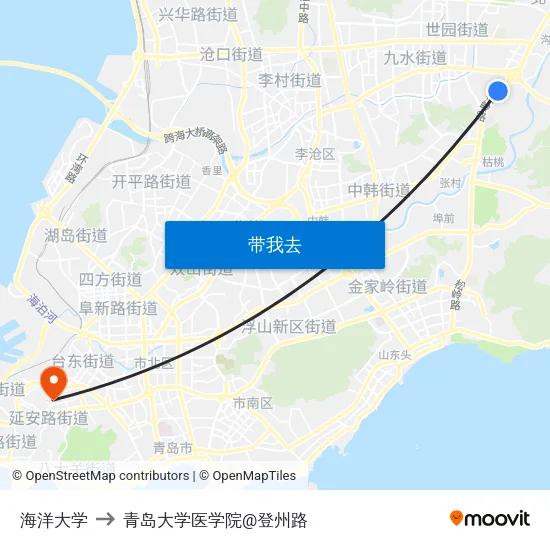 海洋大学 to 青岛大学医学院@登州路 map