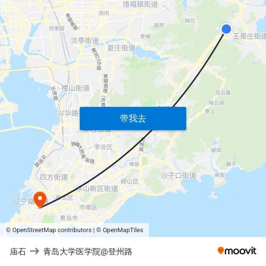 庙石 to 青岛大学医学院@登州路 map