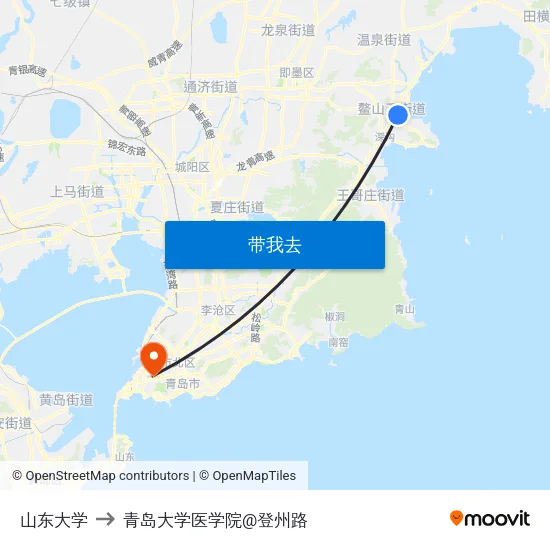 山东大学 to 青岛大学医学院@登州路 map