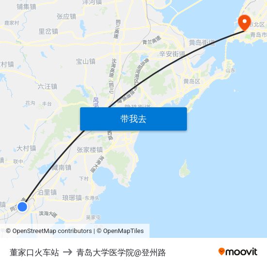 董家口火车站 to 青岛大学医学院@登州路 map