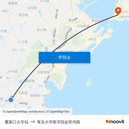 董家口火车站 to 青岛大学医学院@登州路 map