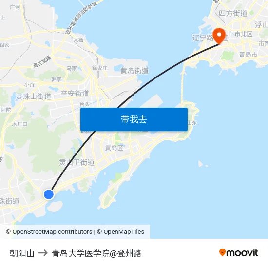 朝阳山 to 青岛大学医学院@登州路 map