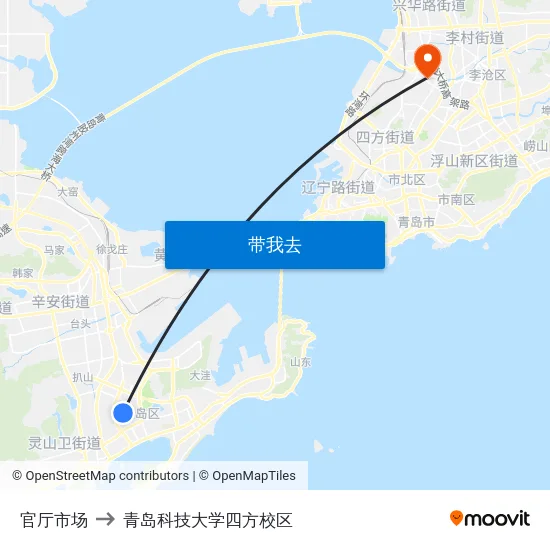 官厅市场 to 青岛科技大学四方校区 map