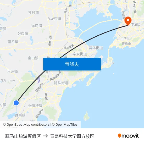 藏马山旅游度假区 to 青岛科技大学四方校区 map