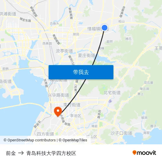 前金 to 青岛科技大学四方校区 map