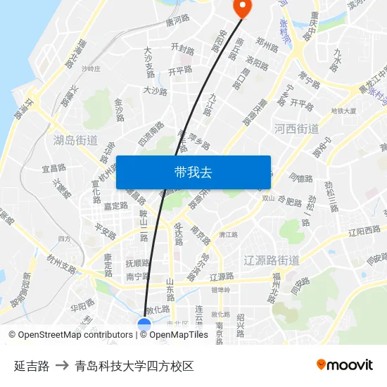 延吉路 to 青岛科技大学四方校区 map