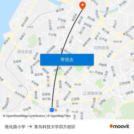 敦化路小学 to 青岛科技大学四方校区 map