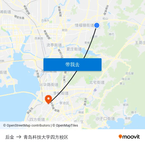 后金 to 青岛科技大学四方校区 map