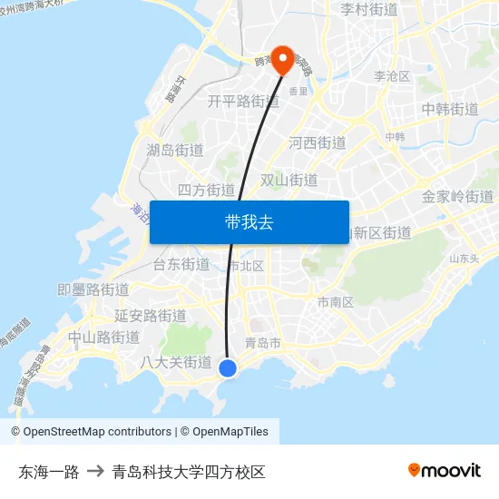 东海一路 to 青岛科技大学四方校区 map