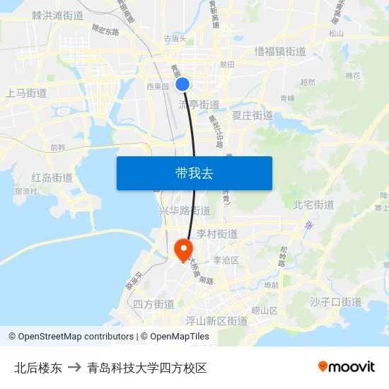 北后楼东 to 青岛科技大学四方校区 map