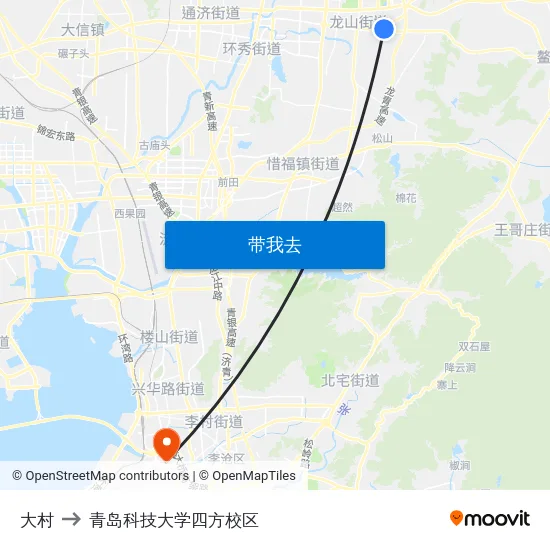 大村 to 青岛科技大学四方校区 map